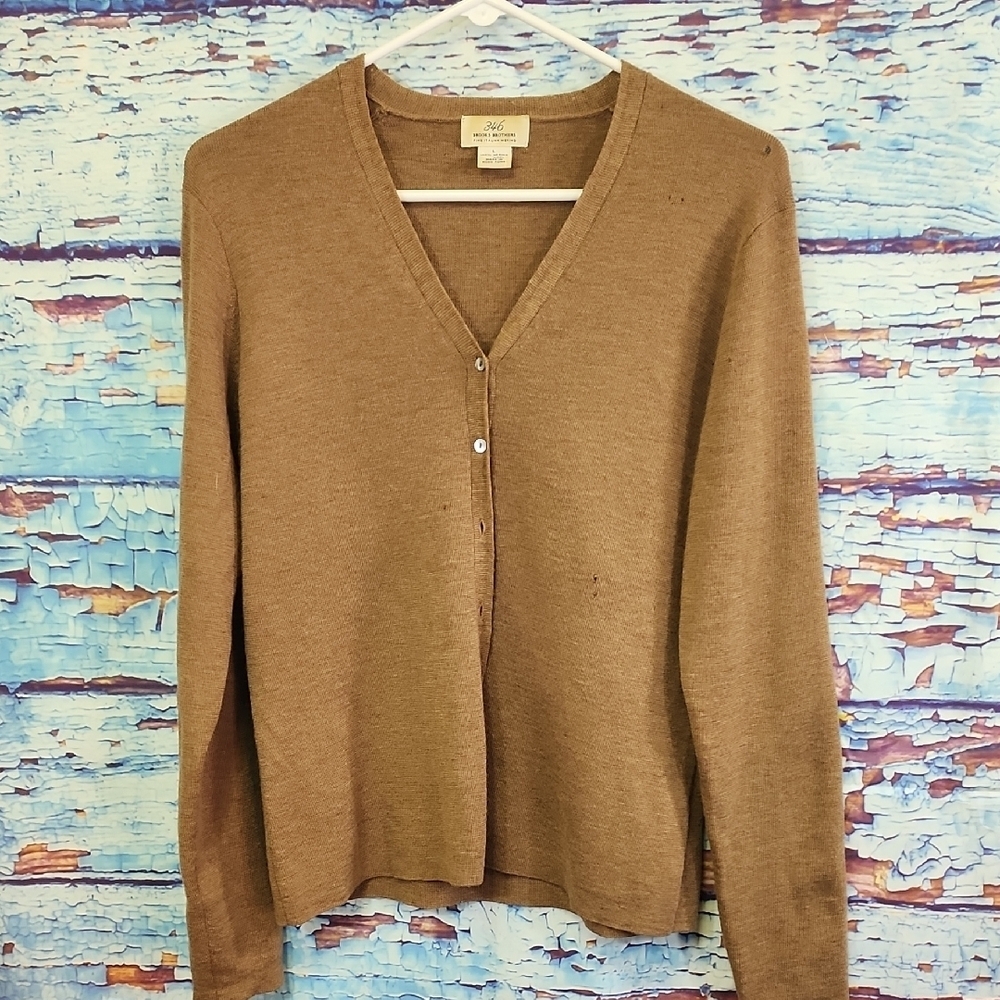 VTG Brooks Brothers 346 Women's Brown V-Neck Merino Wool Cardigan Size L